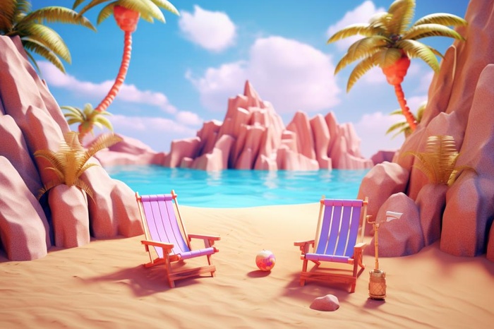 夏日清新海滩立体背景(1344x896)