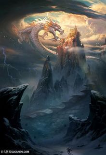 中国风飞龙在天俯瞰建筑物CG原画绘画图片