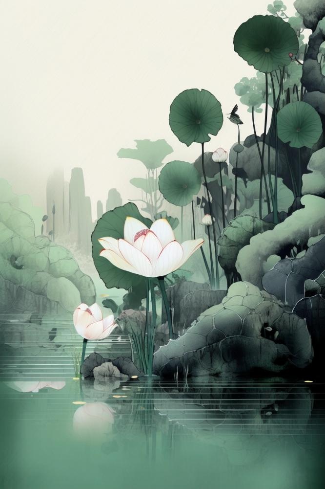 中国风水墨蜻蜓荷花节气背景