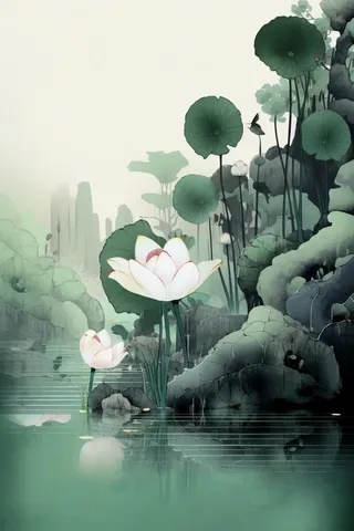 中国风水墨蜻蜓荷花节气背景