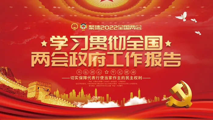 党建风学习贯彻全国两会工作报告展板