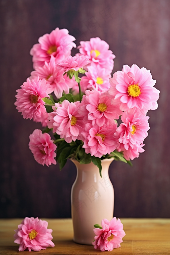 花瓶粉红菊花花束摄影图(2688x4032)