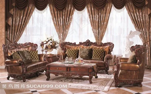 欧式家居真皮沙发和红木桌子 欧式家居真皮沙发和红木桌子