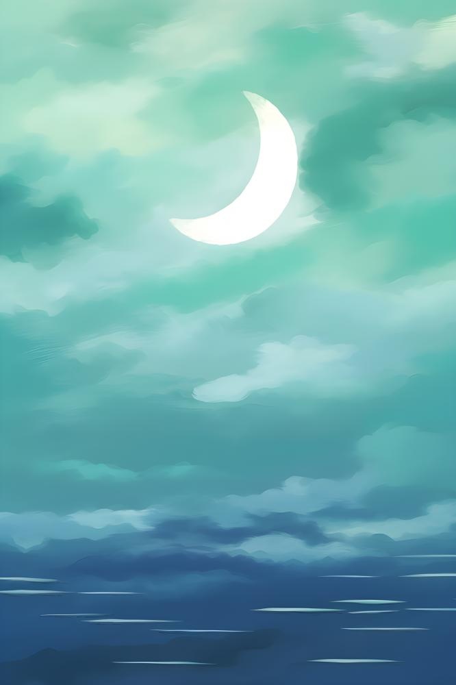 夜晚月亮河边清新意境背景