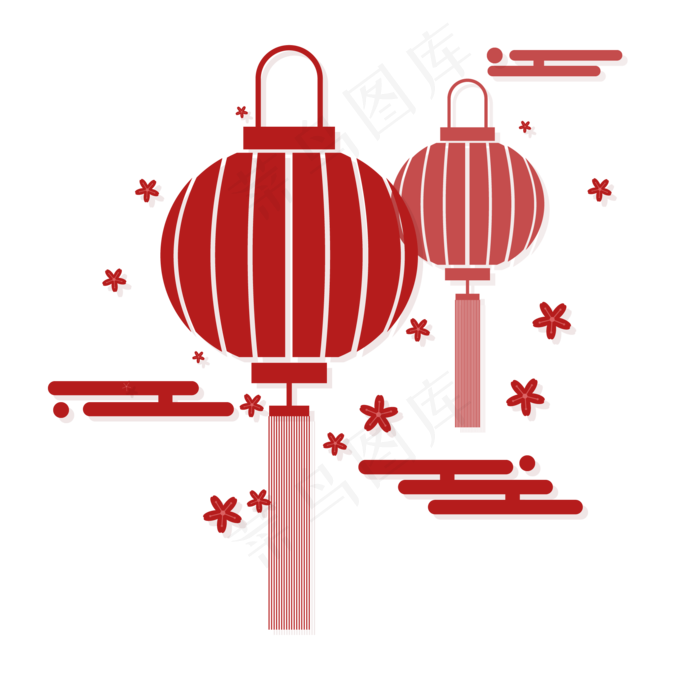 中国风 手绘 卡通元素 传统 复古红 灯笼装饰 PNG 免抠 