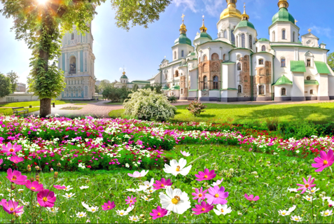 现代花草城堡背景