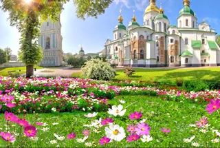 现代花草城堡背景