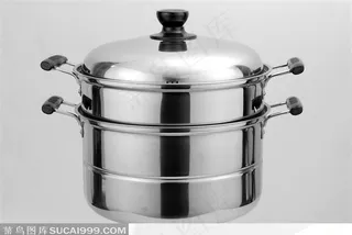 不锈钢蒸锅静物特写高清图片