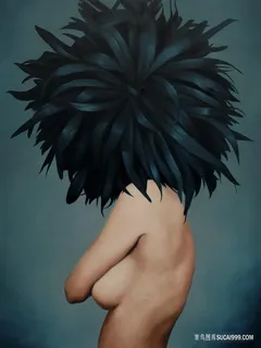黑色羽毛裸体美女装饰画
