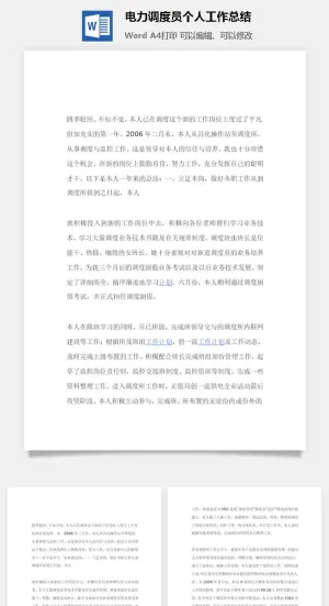 电力调度员个人工作总结word模板