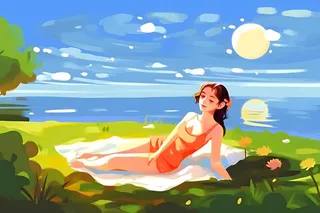 夏日人物水果树荫乘凉插画素材背景