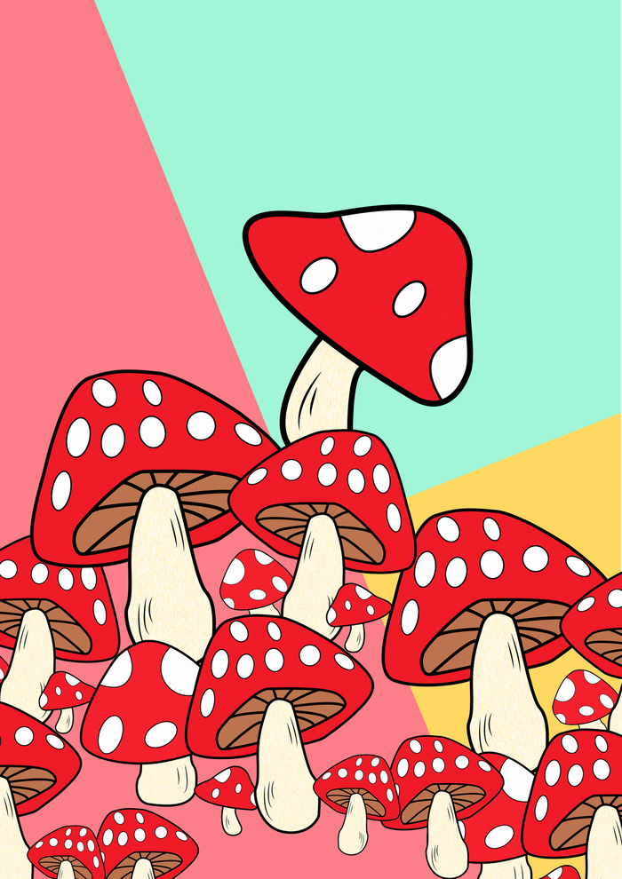 红色蘑菇简约画册封面背景