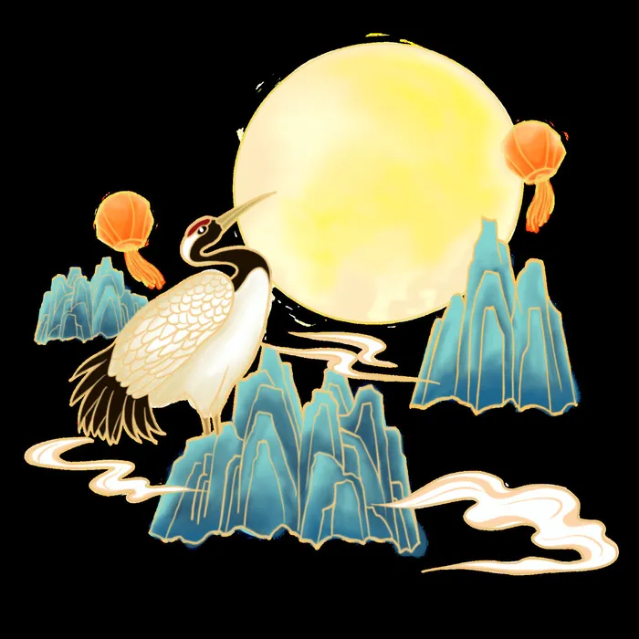 中国风国潮仙鹤山水插画手绘元素场景PSD设计素材psd模版下载