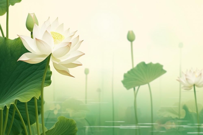 简洁淡雅荷花绿色清新背景