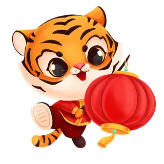手绘2022虎年新年春节卡通老虎形象IP插画元素PSD设计素材图案