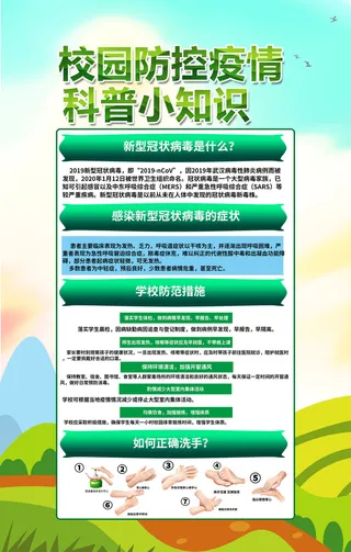 手绘卡通创意新冠疫情校园防控海报