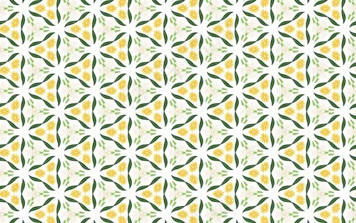 绿色黄色花卉平铺图案花布纹理