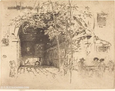 惠斯勒素描庭院美景装饰画 惠斯勒素描庭院美景装饰画