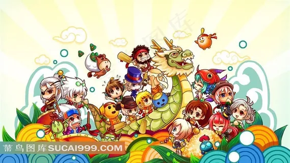 端午节卡通小朋友赛龙舟图片