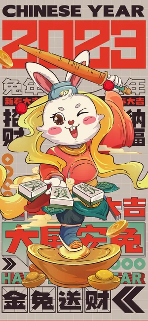 兔年春节红色促销海报