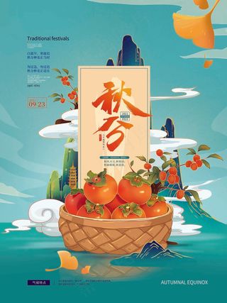 插画手绘秋分海报