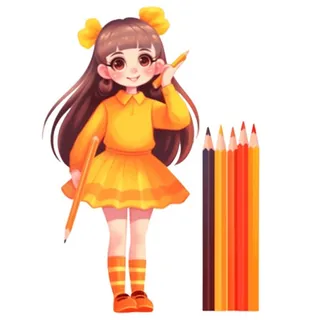 橙色女孩拿着笔免抠