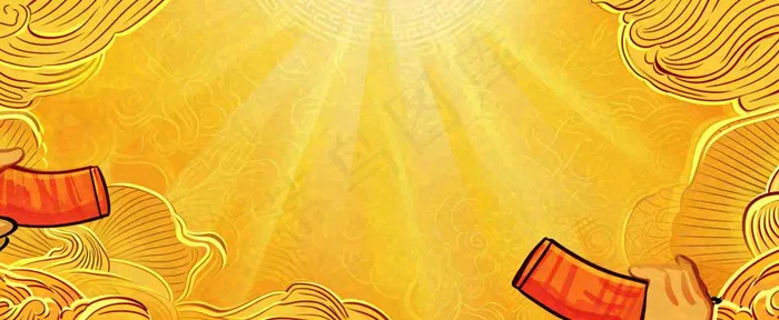 红黄渐变放射形状，金黄背景(1712x704)