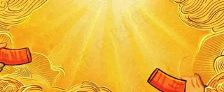 红黄渐变放射形状，金黄背景