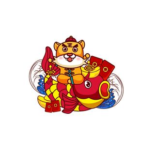 手绘2022虎年新年春节卡通老虎形象IP插画元素AI设计素材图案