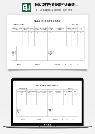 技改项目财政挖潜资金申请表excel模板