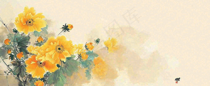 温馨纹理橙色花朵鲜花蝴蝶意境唯美渐变，中国风