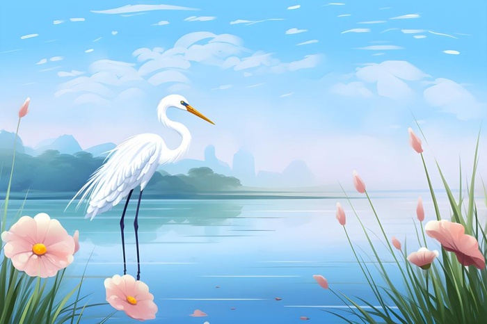 国风芦苇白鹭清新背景(3600x2400)