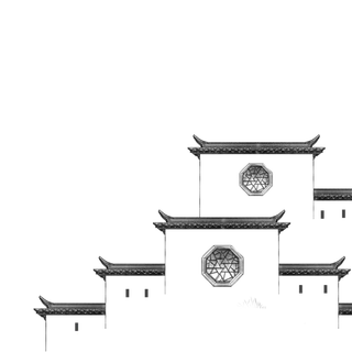 黑白古风水墨建筑江南水乡中式免抠元素