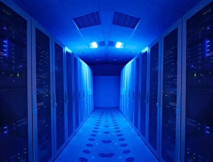 网络机房夜晚内景照明摄影高清图片