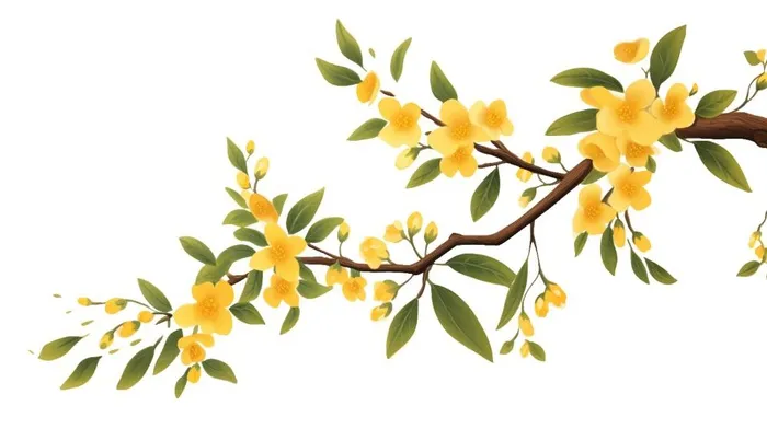 树枝桂花黄花插画免抠(1456x816)
