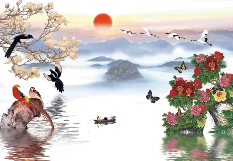 新中式山水背景墙  新中式山水背景墙