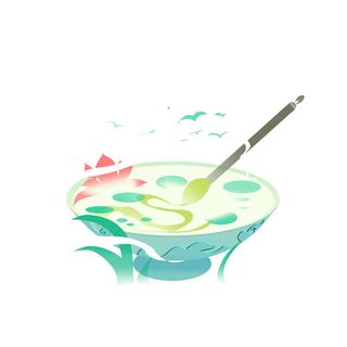 时尚微景观山水装饰庭院祥云中式国潮风插图插画元素素材设计模板