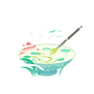 时尚微景观山水装饰庭院祥云中式国潮风插图插画元素素材设计模板