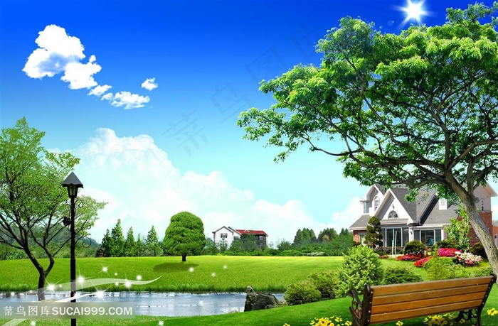 唯美公园别墅风景画韩式自然背景