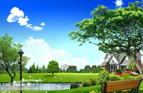 唯美公园别墅风景画韩式自然背景 唯美公园别墅风景画韩式自然背景