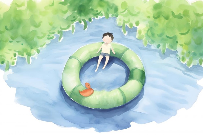 夏日玩水湖面植物荷叶睡莲插画背景