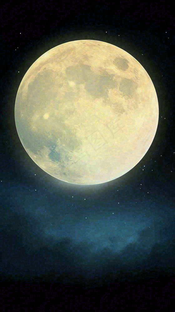 中秋节简约创意圆月月亮温馨天空，黑夜夜晚(816x1456)