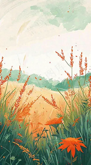 春天野草疯长水彩画，立春，春分