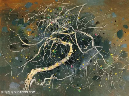 吴冠中手绘水彩树木插画