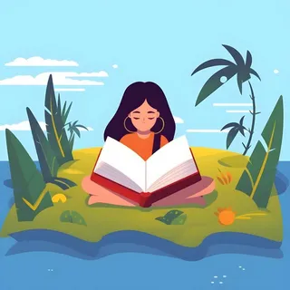 女孩在丛林氧吧读书卡通插画背景