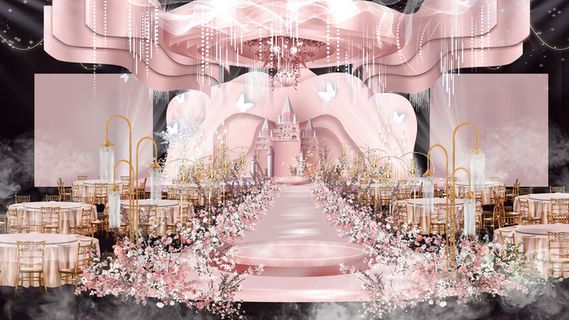 梦幻唯美粉色系城堡婚礼效果图