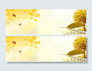 秋天树木风景绘画横幅PSD素材