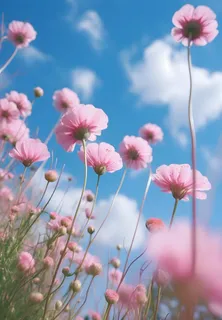 春夏蓝天白云花草绚丽摄影海报素材背景