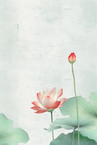 青色国风简约淡雅荷花背景