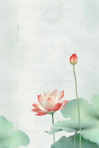 青色国风简约淡雅荷花背景